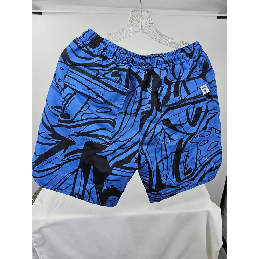 Tango Hotel x Abstrk Mens Blue Black Abstract Graphic Swim Trunks Shorts Size M